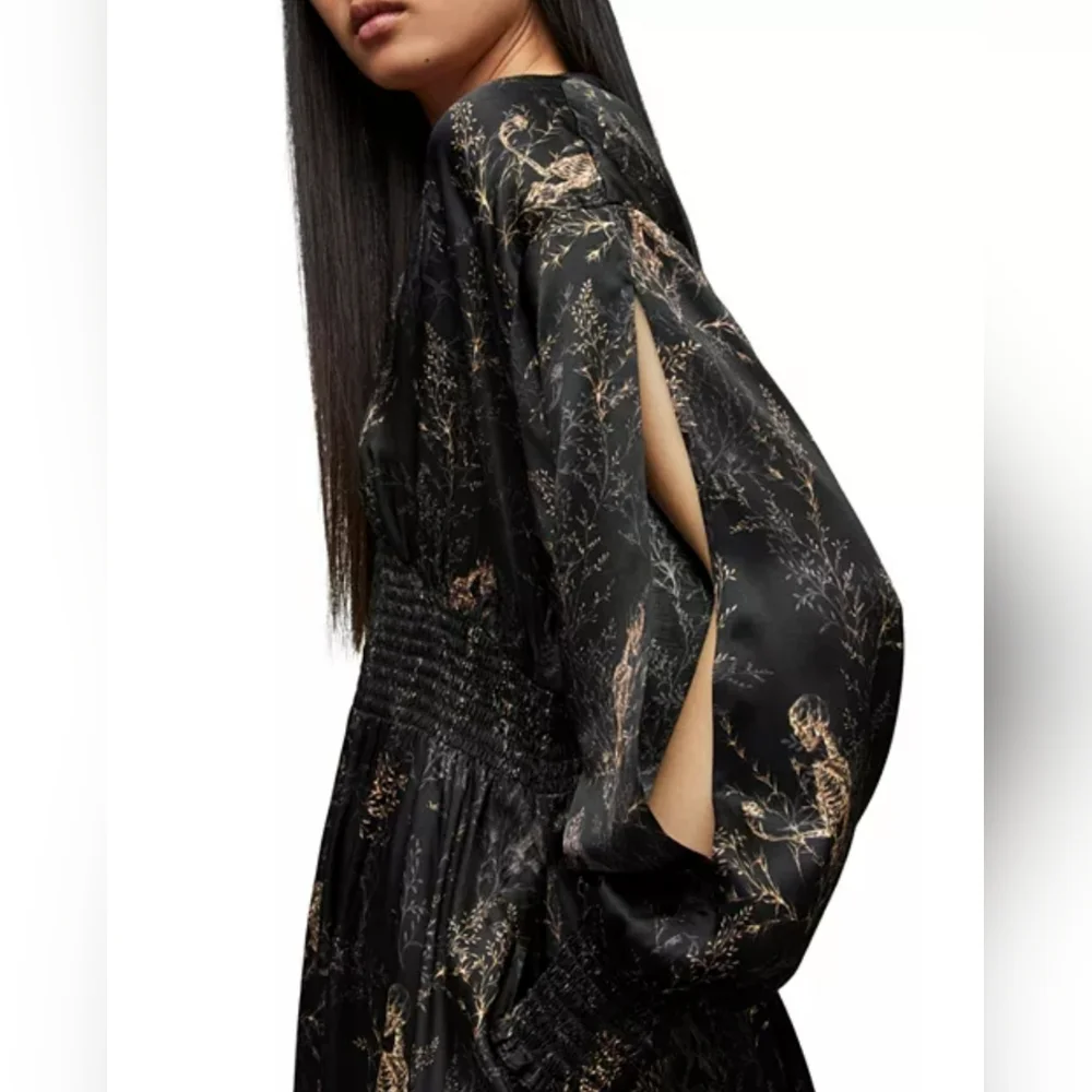 All Saints Niyah Yorick Dress Skeleton Tree Branch Design Silk Blend Halloween - Picture 2 of 13
